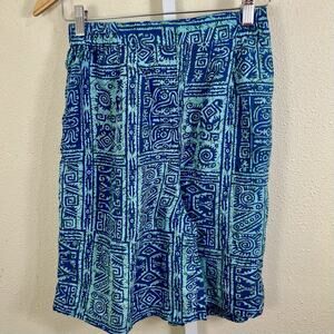 Stunt Collections Vintage 90s Silk Shorts Womens S Blue Batik Abstract Pockets